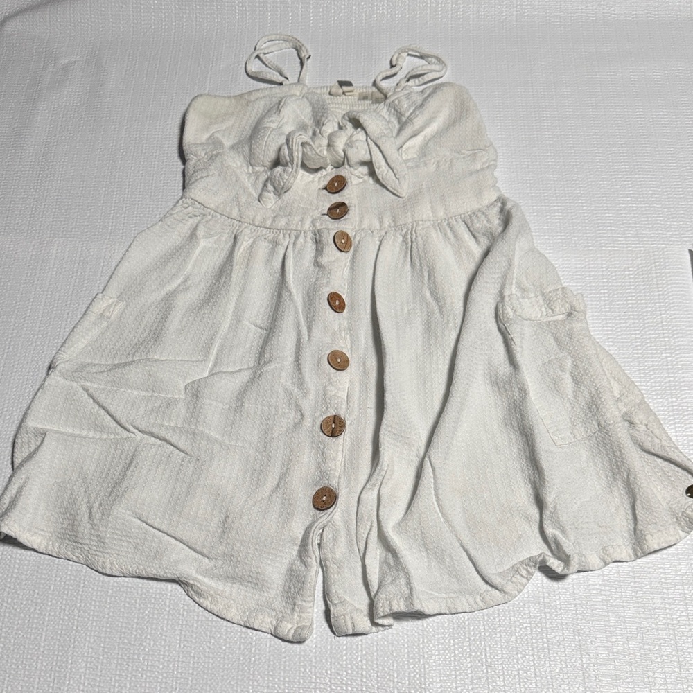 Roxy White Mini Dress Romper with Wooden Buttons